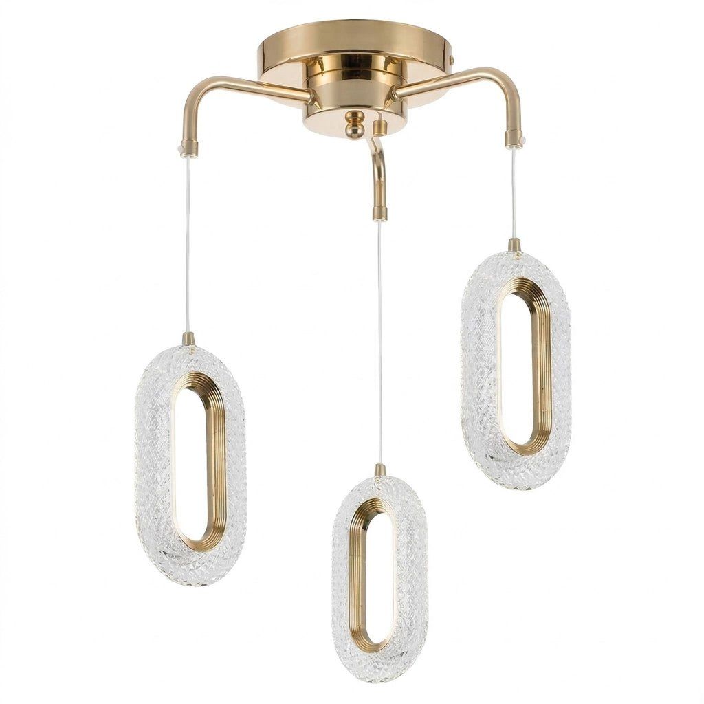 Toolight G173-3CP Gold závesná LED lampa tri oválne tienidlá zlatá – celkový pohľad