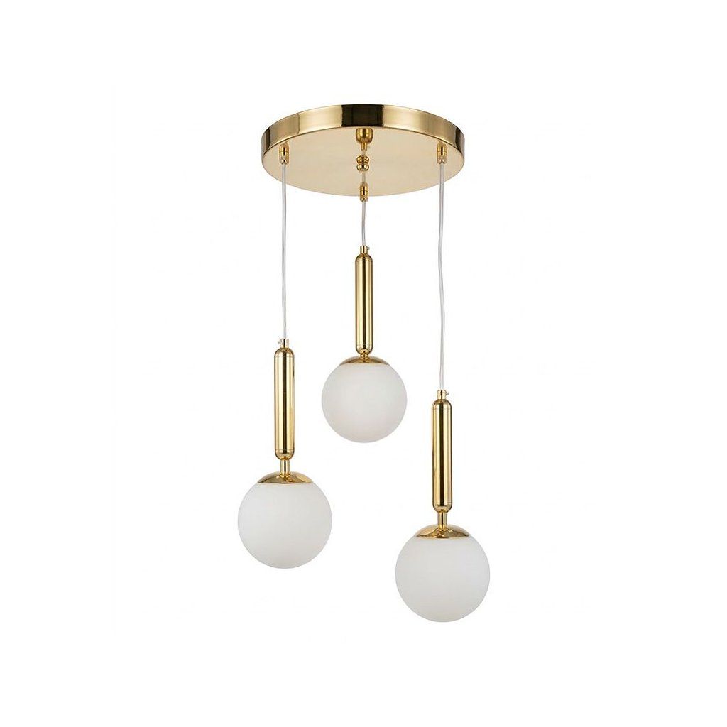 Toolight G179-3CP Gold závesná lampa tri guľové tienidlá biela zlatá – celkový pohľad