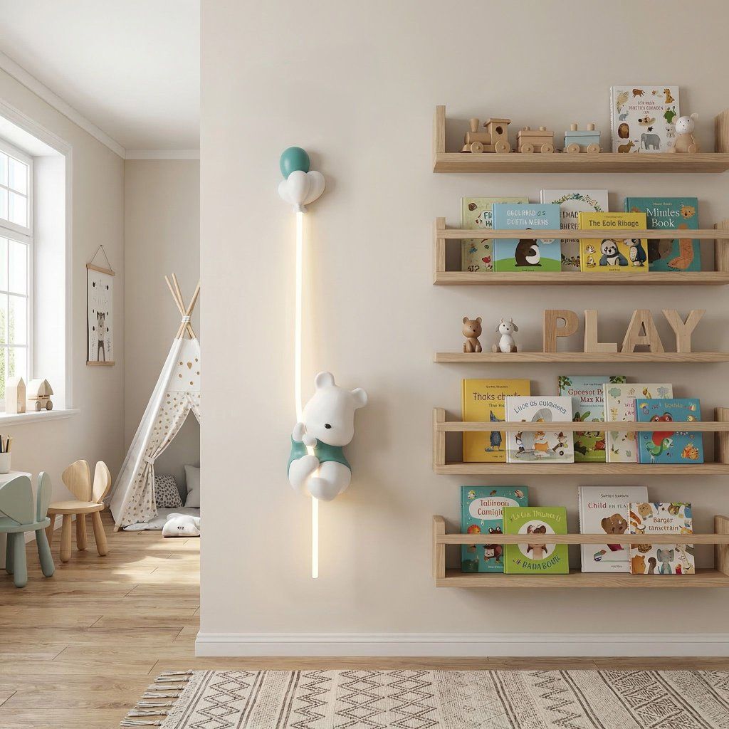 Toolight G170-W LED nástenná lampa medvedík s balónikmi biela zelená – celkový pohľad