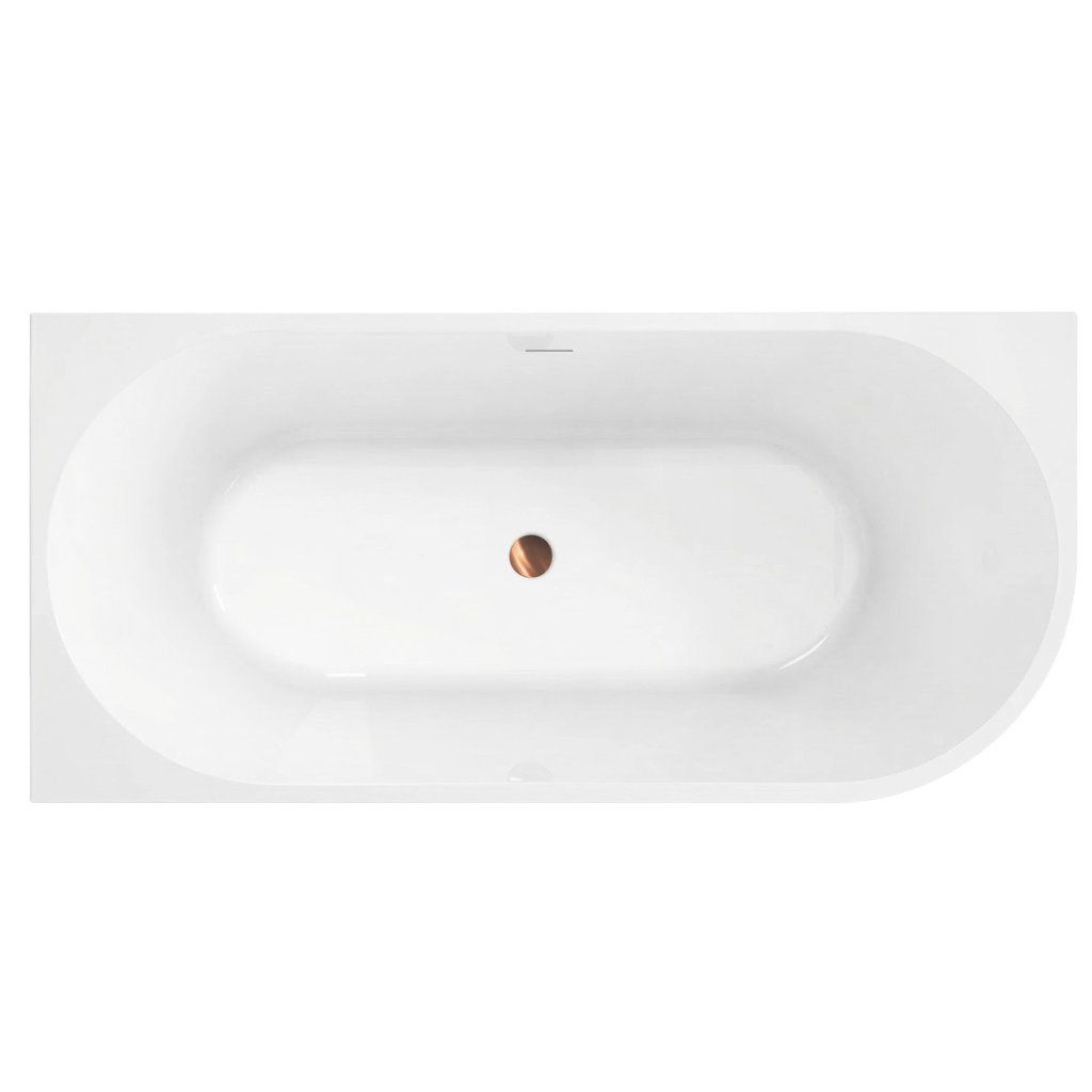 Rea Sydney Bellanto 170 ľavá – medená matná krytka odtoku, detail pri bielom dne vane