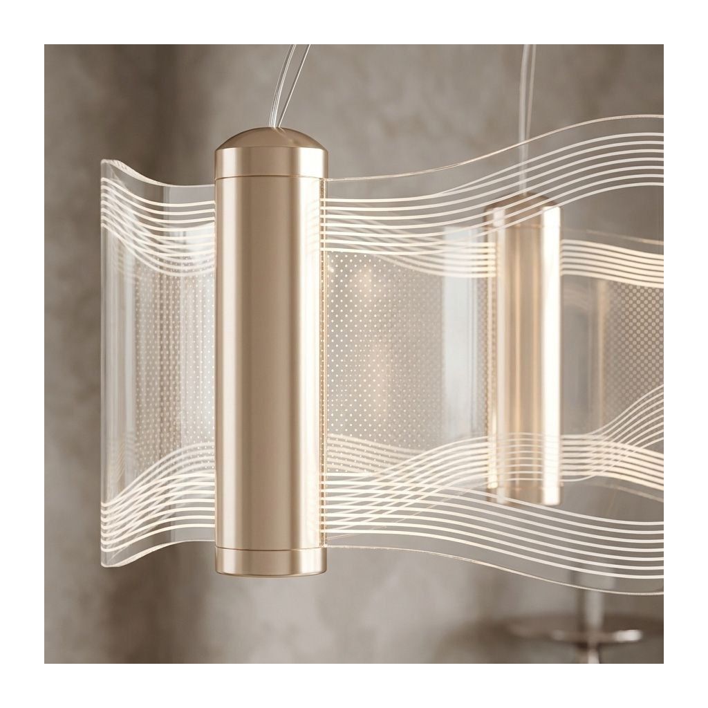Toolight G151-CP – detail zlatých valcových prvkov a transparentného vlnitého panelu