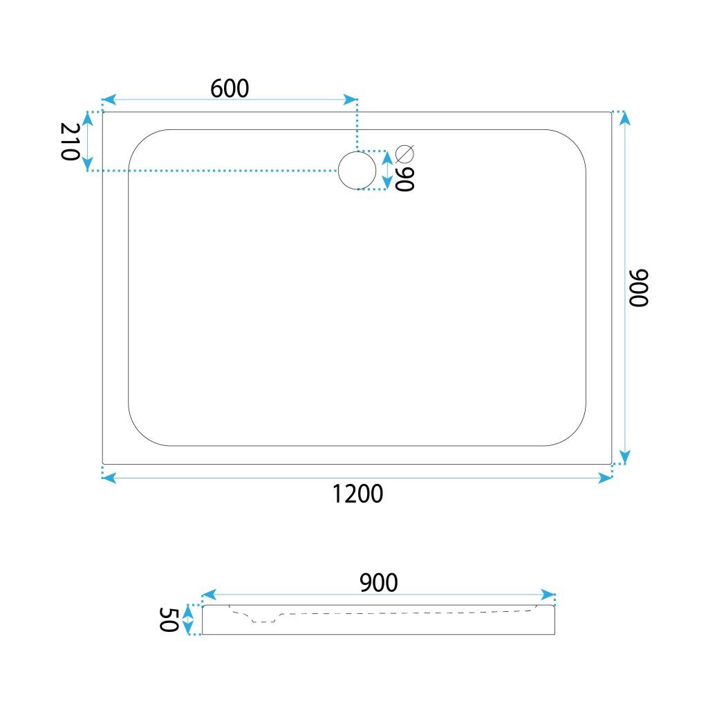 Rea Belmond – rohový odtok ⌀90 mm, sifón v balení, detail odtokového otvoru