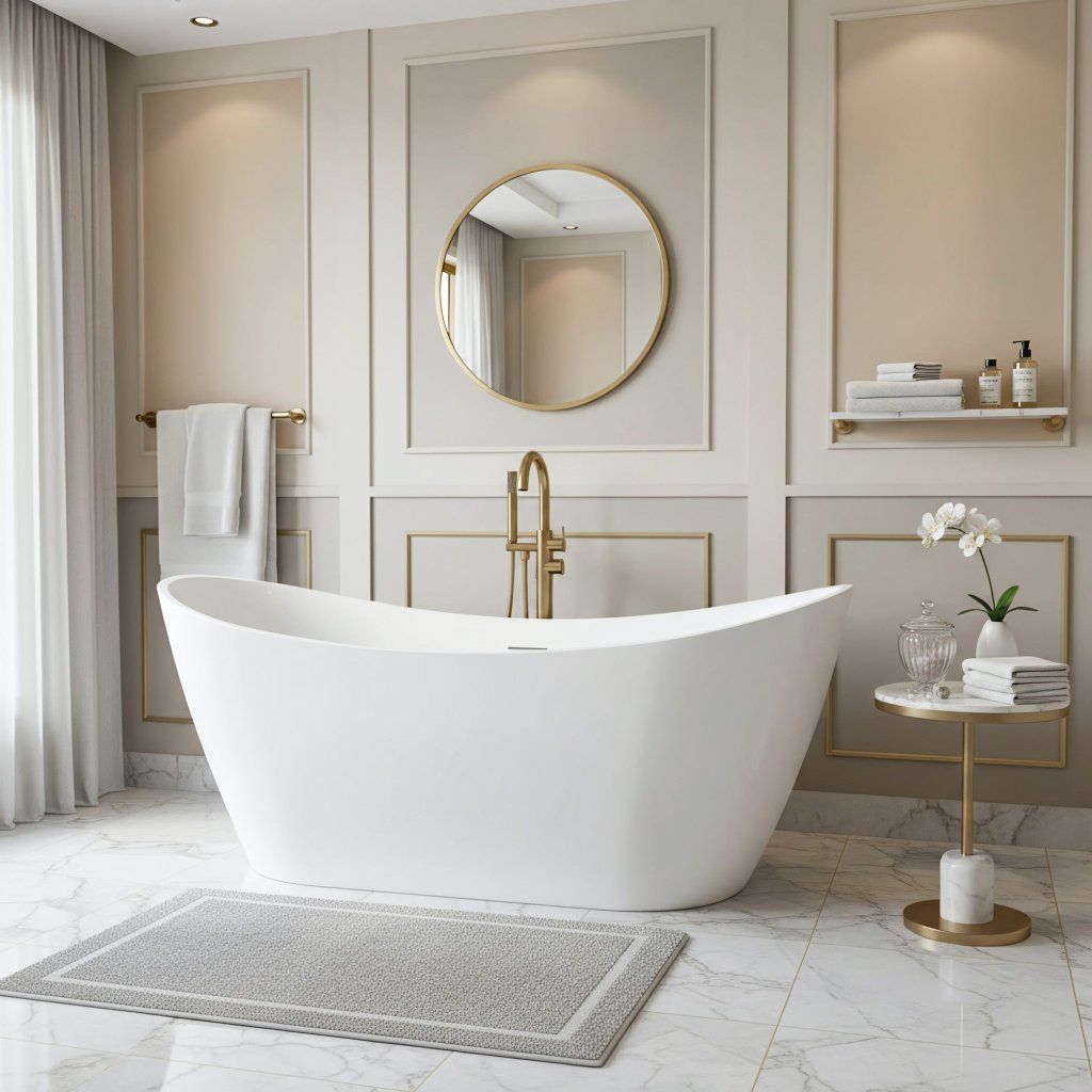 Rea Ferrano – voľne stojaca vaňa v priestore kúpeľne, pohľad na celú siluetu