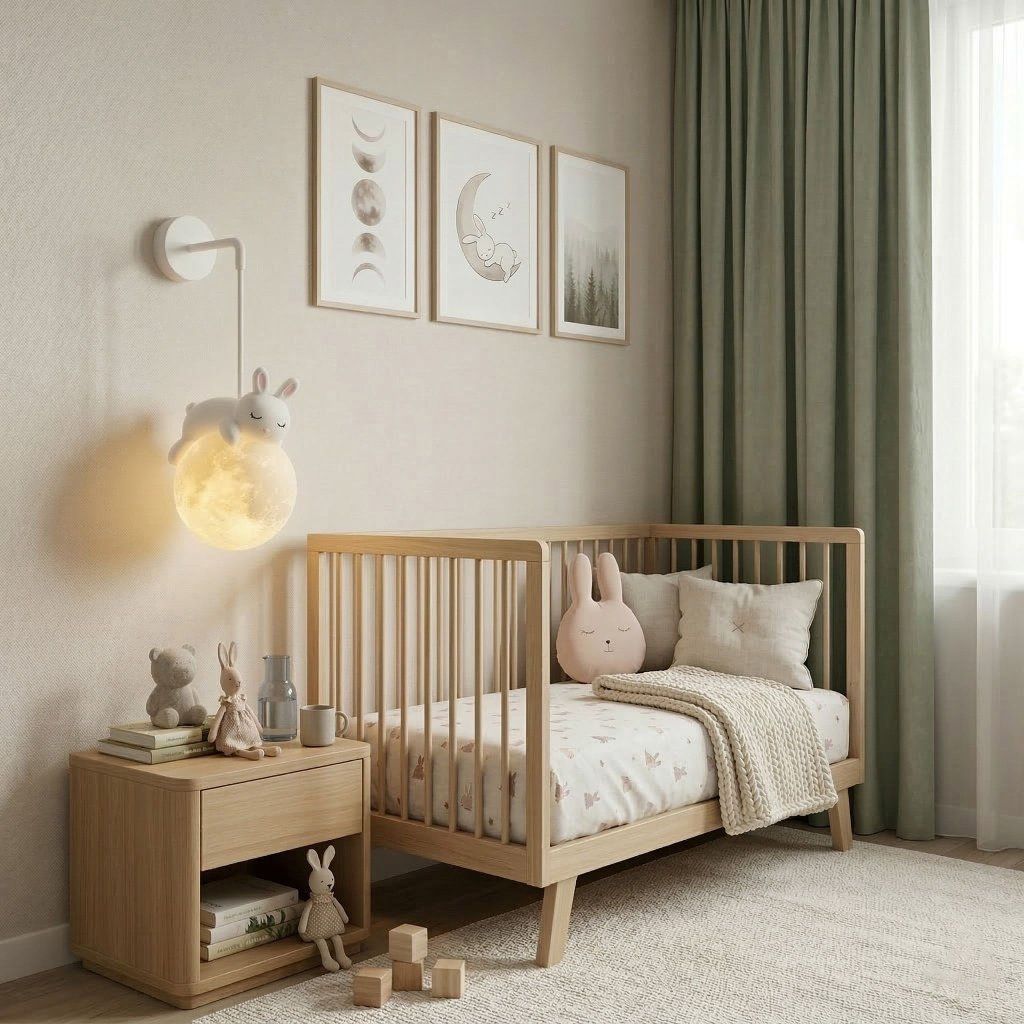Toolight G165-1W biela nástenná lampa spiaci zajačik na mesiaci – celkový pohľad