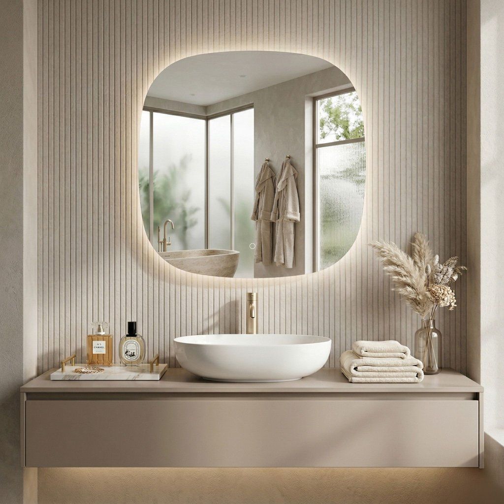 Rea Top LED zrkadlo štvorec zaoblené rohy 700x700 mm – celkový pohľad