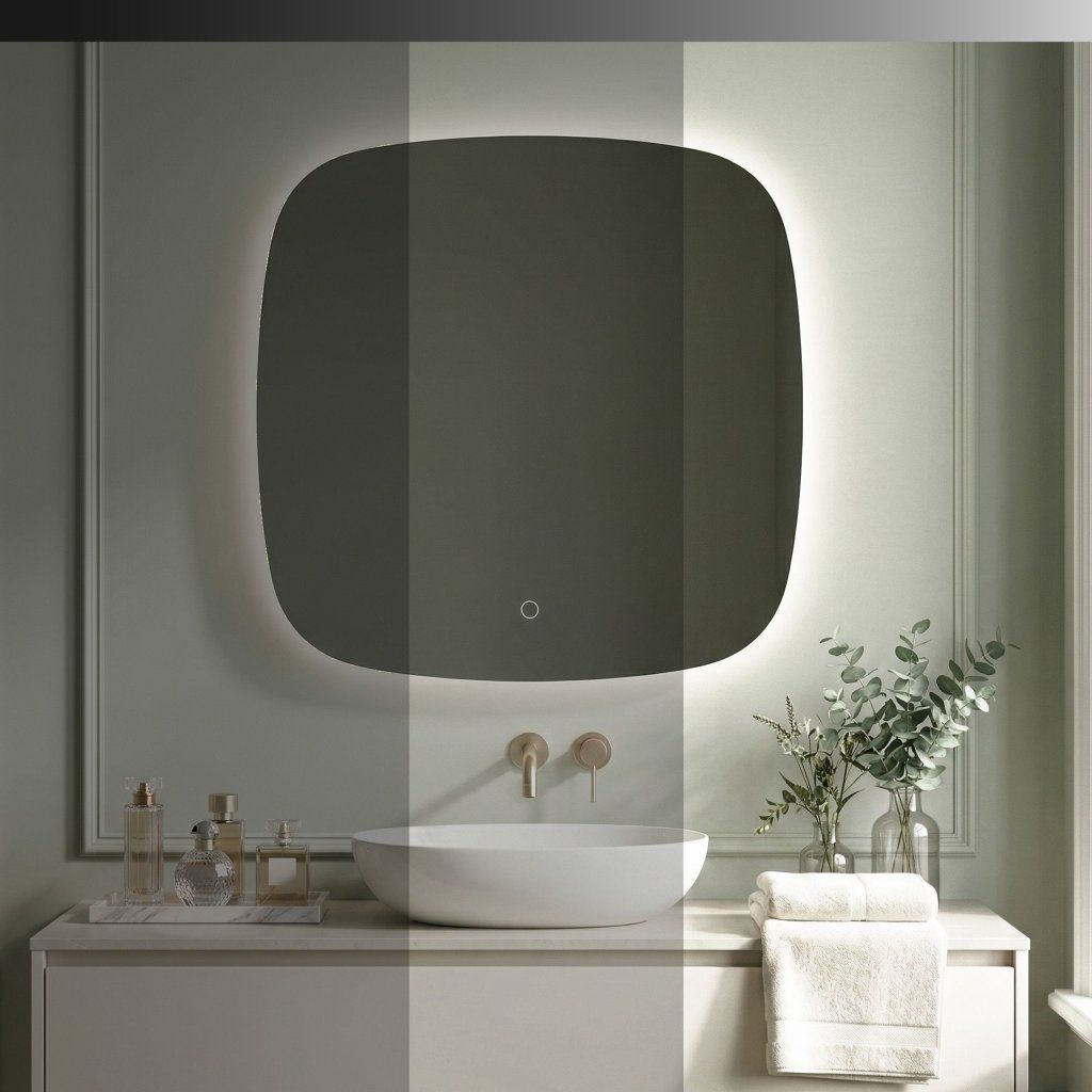 Rea Top 70x70 – symetria štvorca nad centrálnym umývadlom, pohľad z diaľky