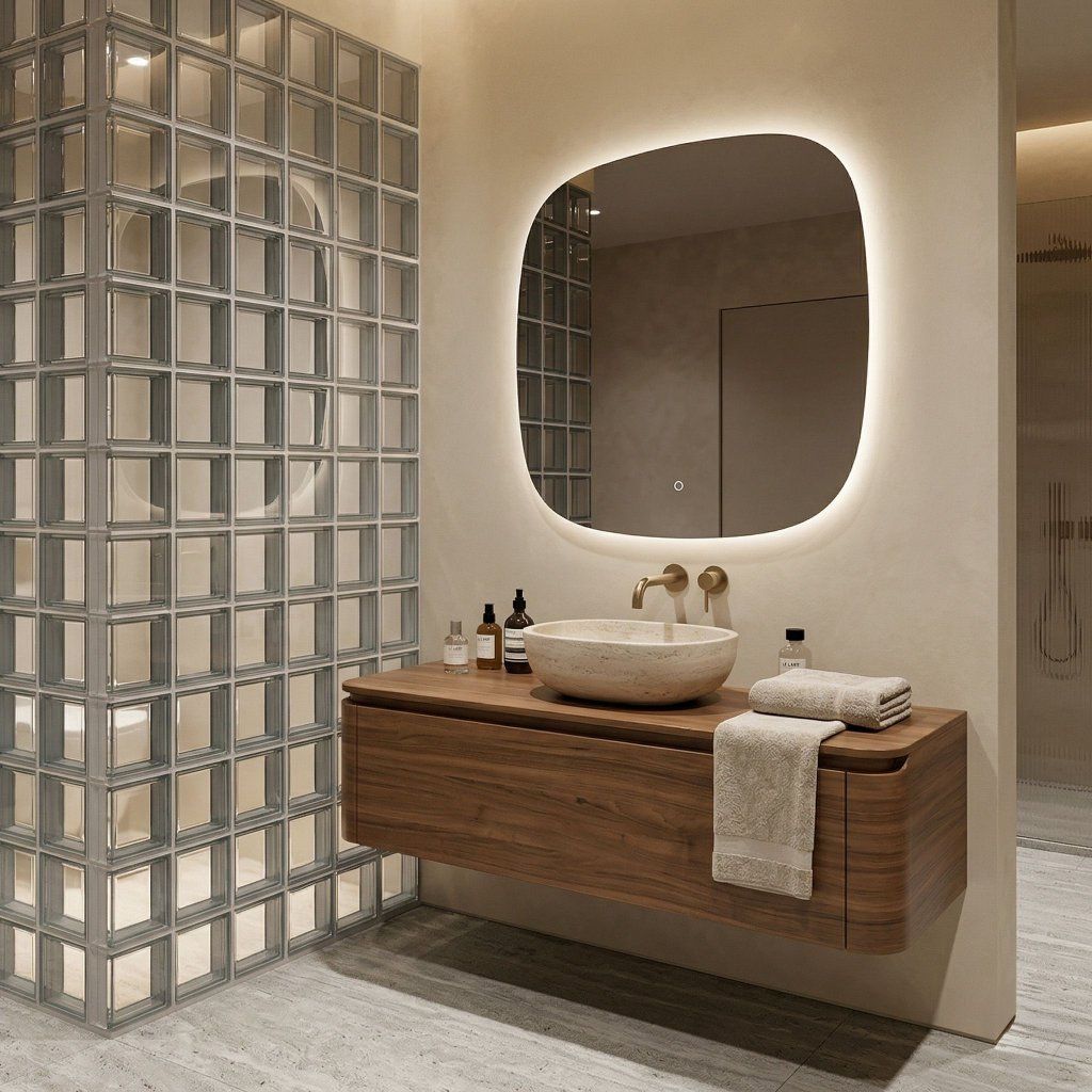 Rea Top 70x70 – detail LED osvetlenia sledujúceho zaoblené rohy štvorca