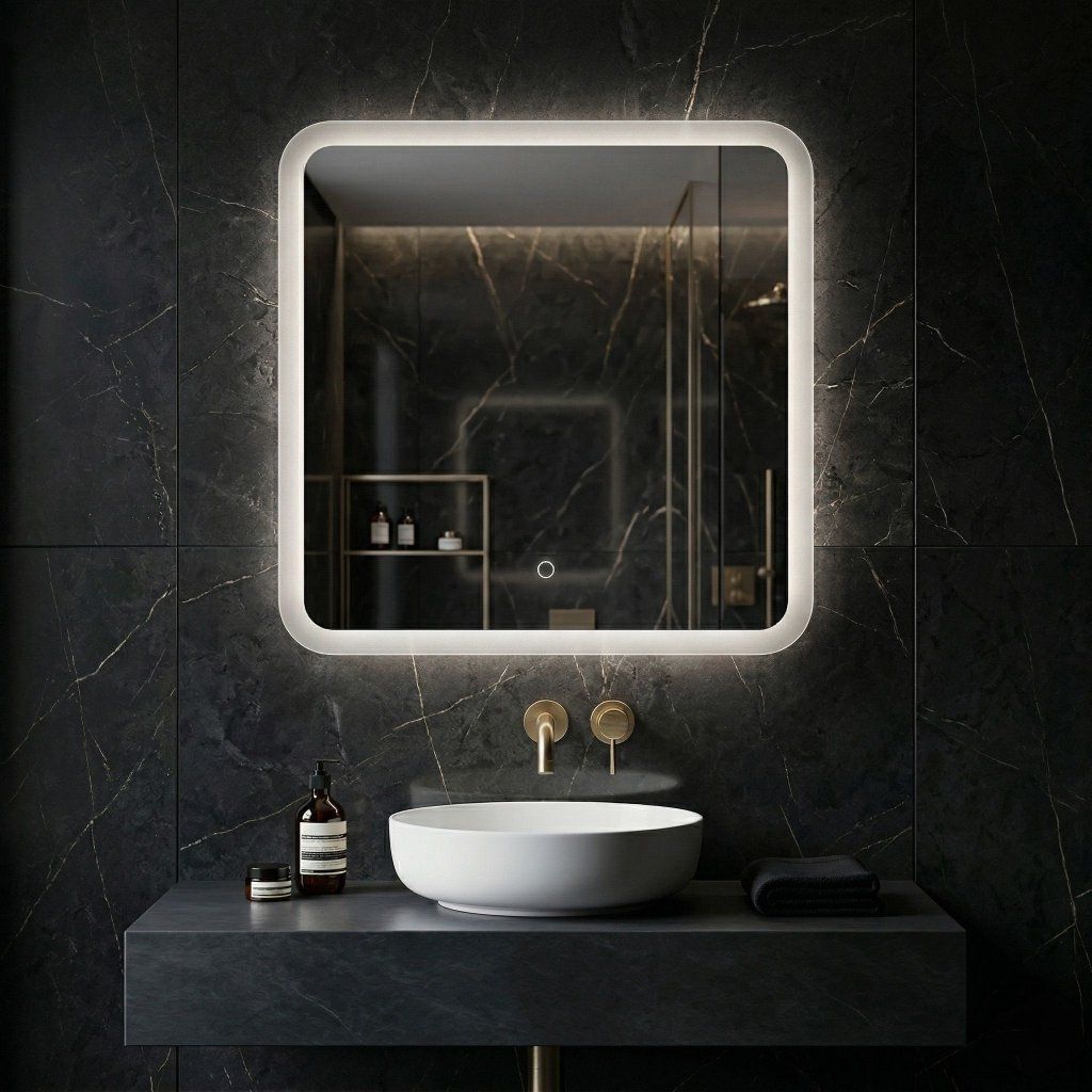 Rea Top-2 LED zrkadlo štvorec mliečny difúzor 700x700 mm – celkový pohľad