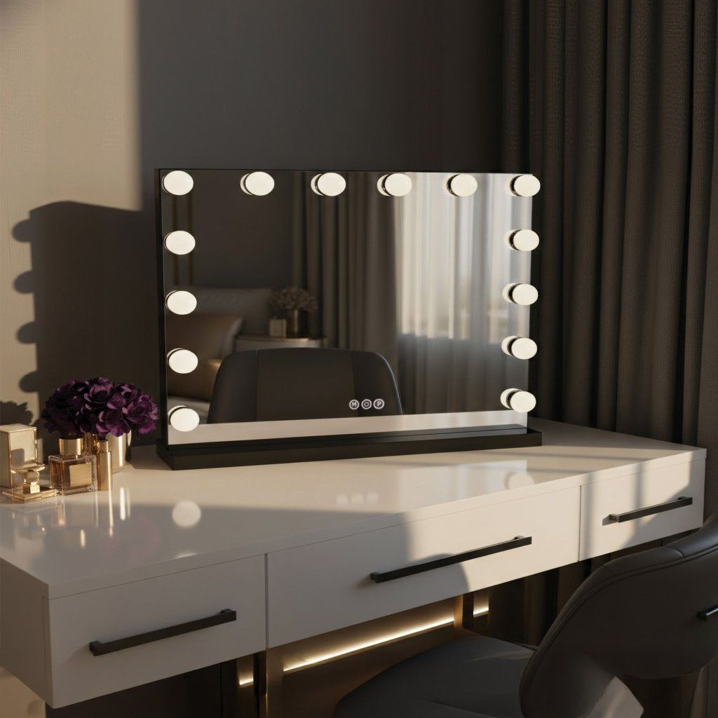 Rea Hollywood čierne LED zrkadlo 580x450 mm so žiarovkami – celkový pohľad