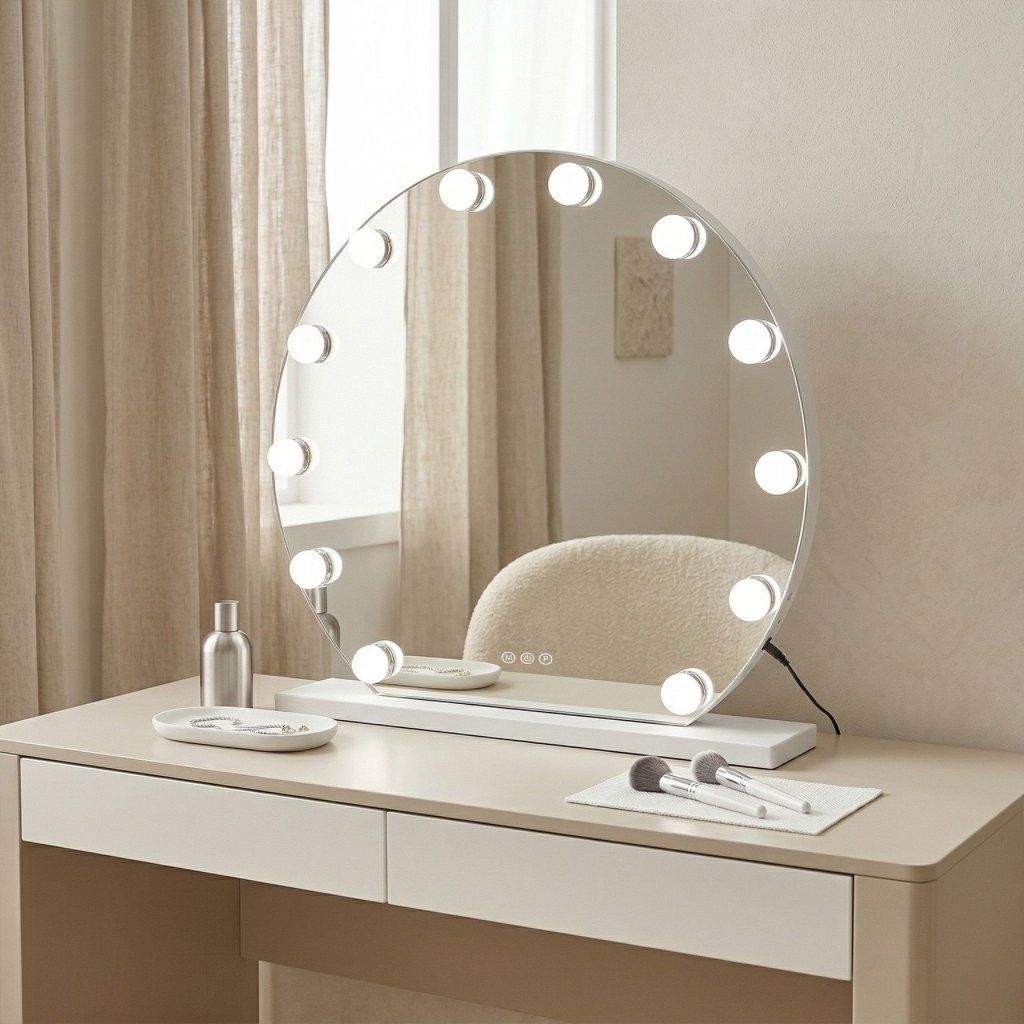 Rea Hollywood Round biele okrúhle LED zrkadlo ⌀500 mm – celkový pohľad