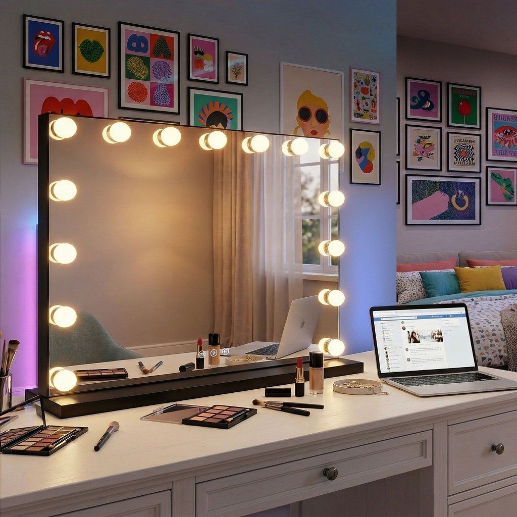 Rea Hollywood XL čierne – detail LED žiaroviek po obvode čierneho rámu