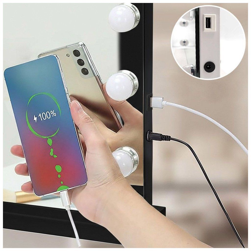 Rea Hollywood XL čierne – integrovaný USB port v čiernom tele zrkadla