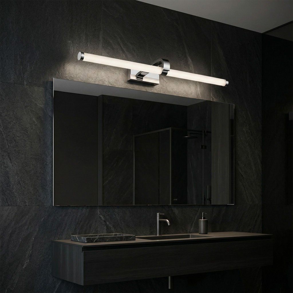 Toolight APP1882-1W – chrómová hliníková lampa nad zrkadlom, transparentný kryt vs. mliečny difúzor