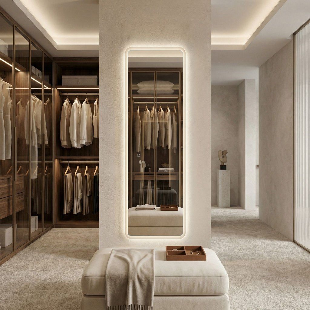 Rea MOL-SQ – neutrálna biela LED žiara, výber oblečenia pri zrkadle