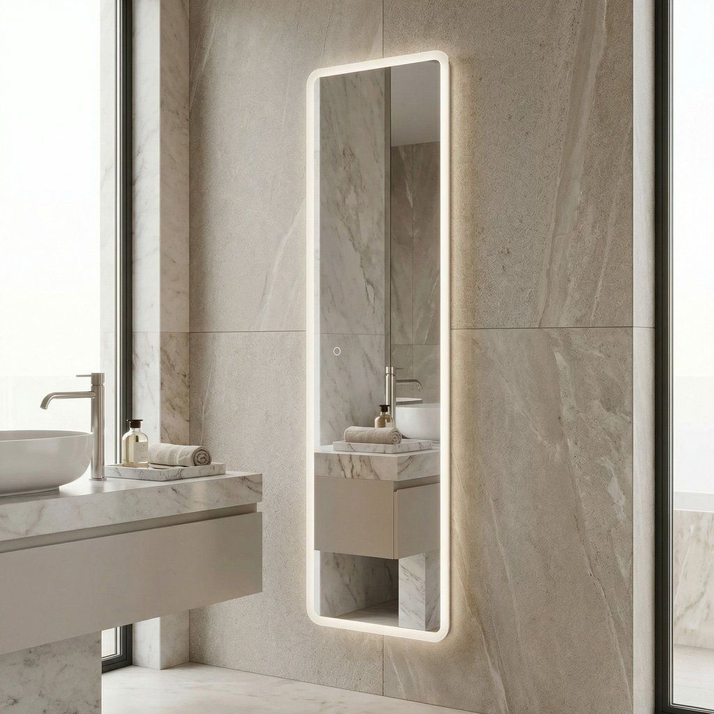 Rea MOL-SQ – detail 3 cm mliečneho LED rámika po celej výške zrkadla