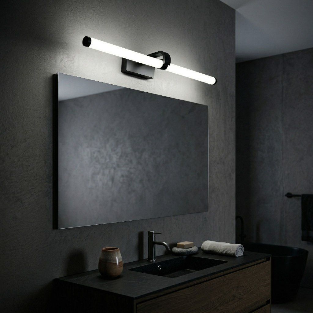 Toolight APP1888-1W – čierna hliníková lampa nad kúpeľňovým zrkadlom, moderný grafický kontrast