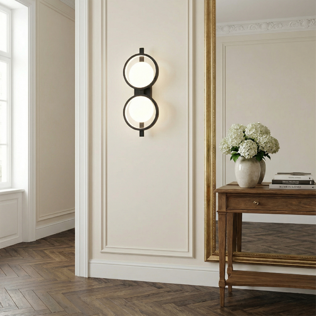 Toolight APP1917-W Black LED nástenná lampa dva kruhy vertikálna čierna – celkový pohľad