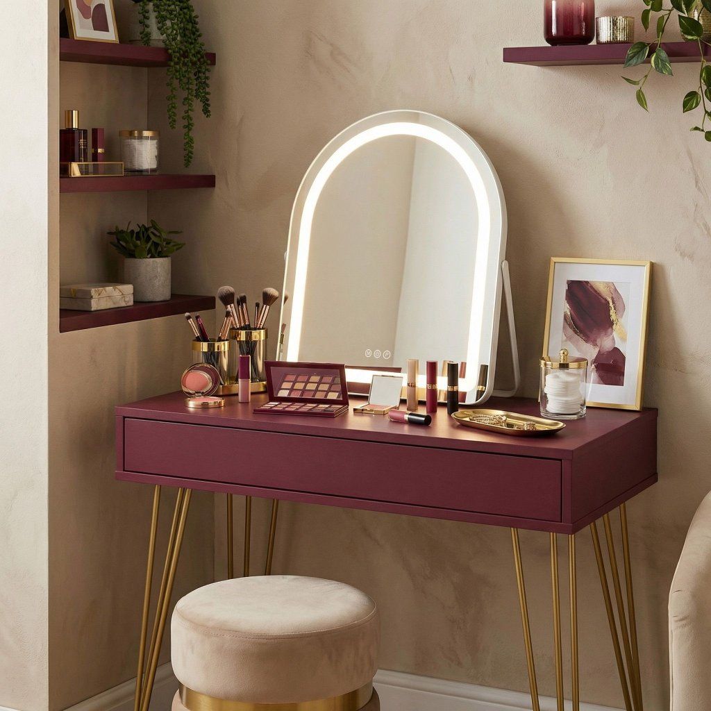 Rea Glam White kozmetické LED zrkadlo 400x450 mm biely kovový oblúk – celkový pohľad