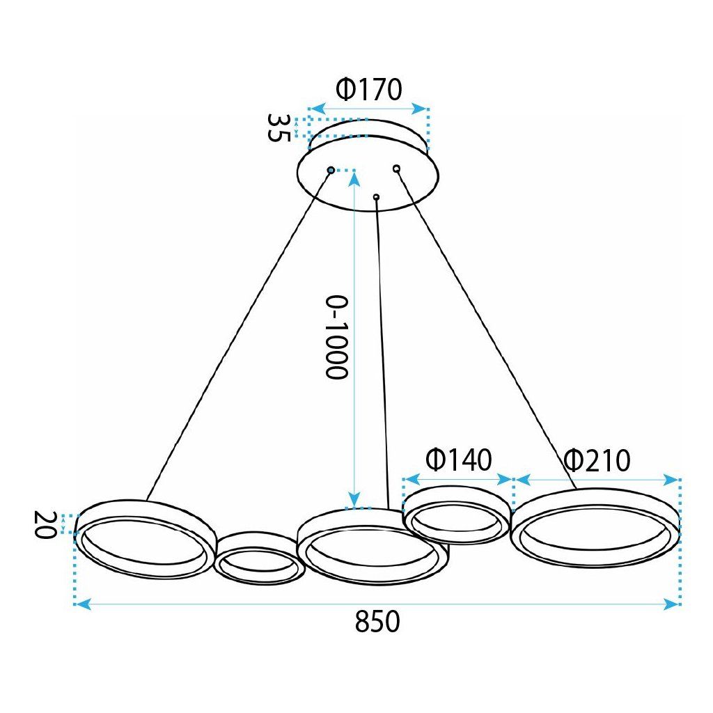Toolight APP1923-CP Black – nastaviteľná výška lankových závesov, lampa v priestore