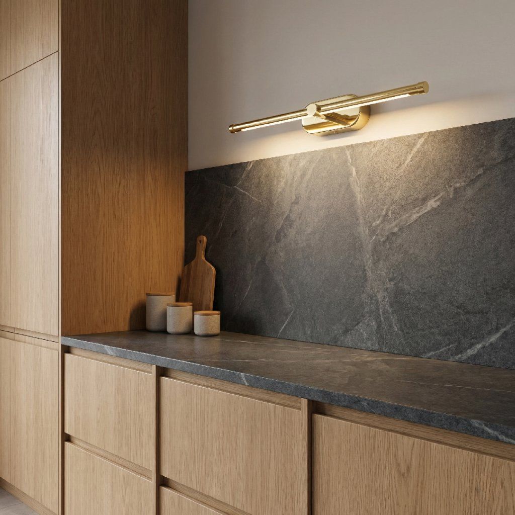 Toolight APP1889-1W – skupinová inštalácia troch zlatých lesklých tyčí, rytmická lesklá kompozícia