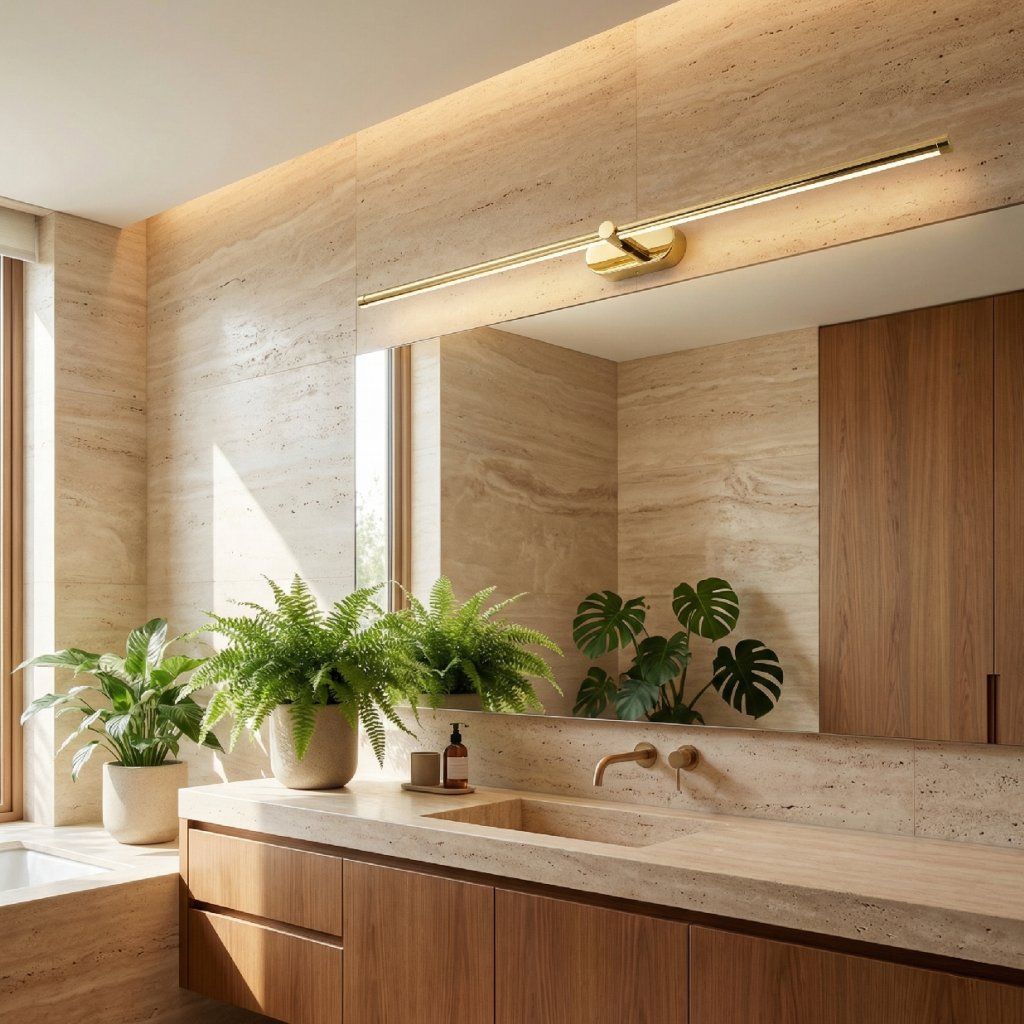 Toolight APP1891-1W – zlatá lesklá lampa nad veľkým kúpeľňovým zrkadlom