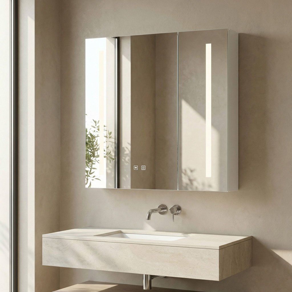 Rea M1015-60 kúpeľňová skrinka so LED zrkadlom svetlosivá – celkový pohľad