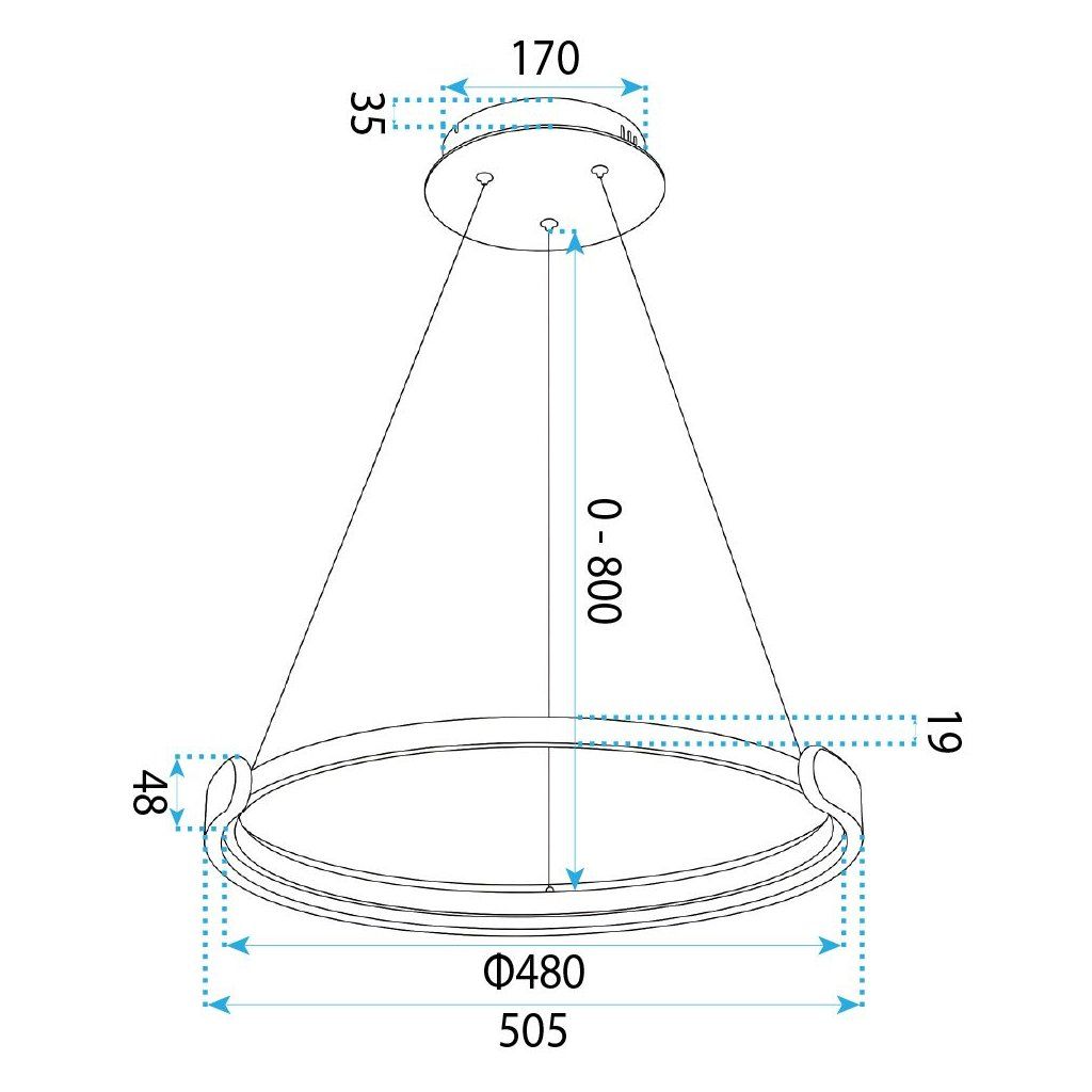 Toolight APP1927-CP Black – nastaviteľná výška káblov, kruh v priestore miestnosti