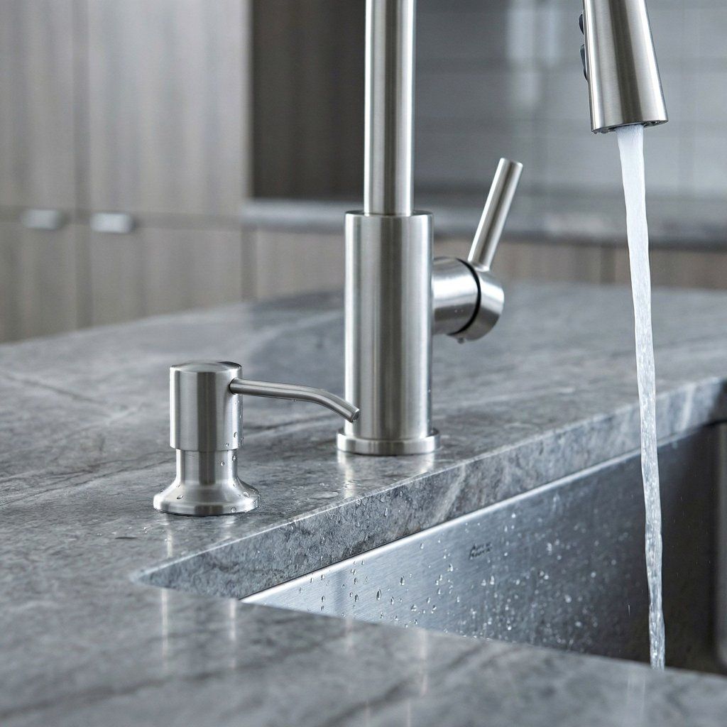 Rea Lon dávkovač na saponát do drezu oceľová brúsená oceľ 95 mm – celkový pohľad