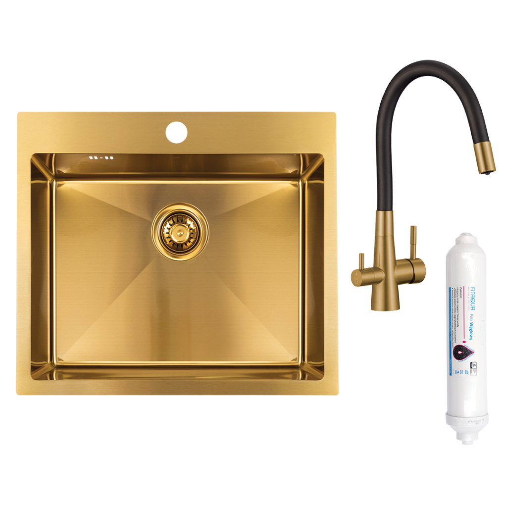 Laveo Malawi nerezový kuchynský drez 500x580 zlatá SLMAG10F