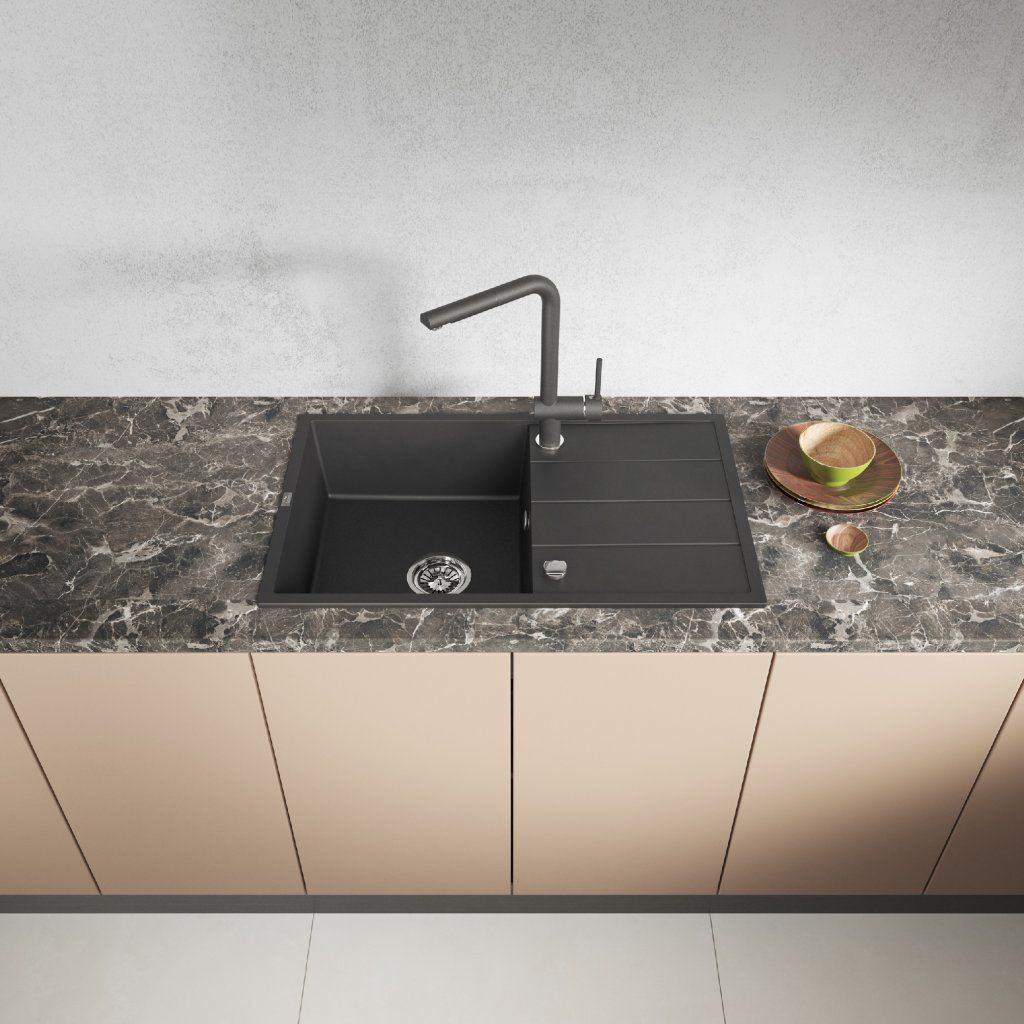 Laveo Wolin SPW-711T celkový pohľad kuchyňa čierna granitový drez