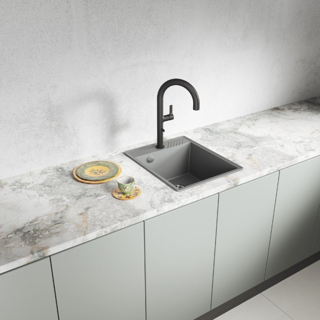 Detail Solid Quartz povrchu Laveo Hub šedá granitová textúra